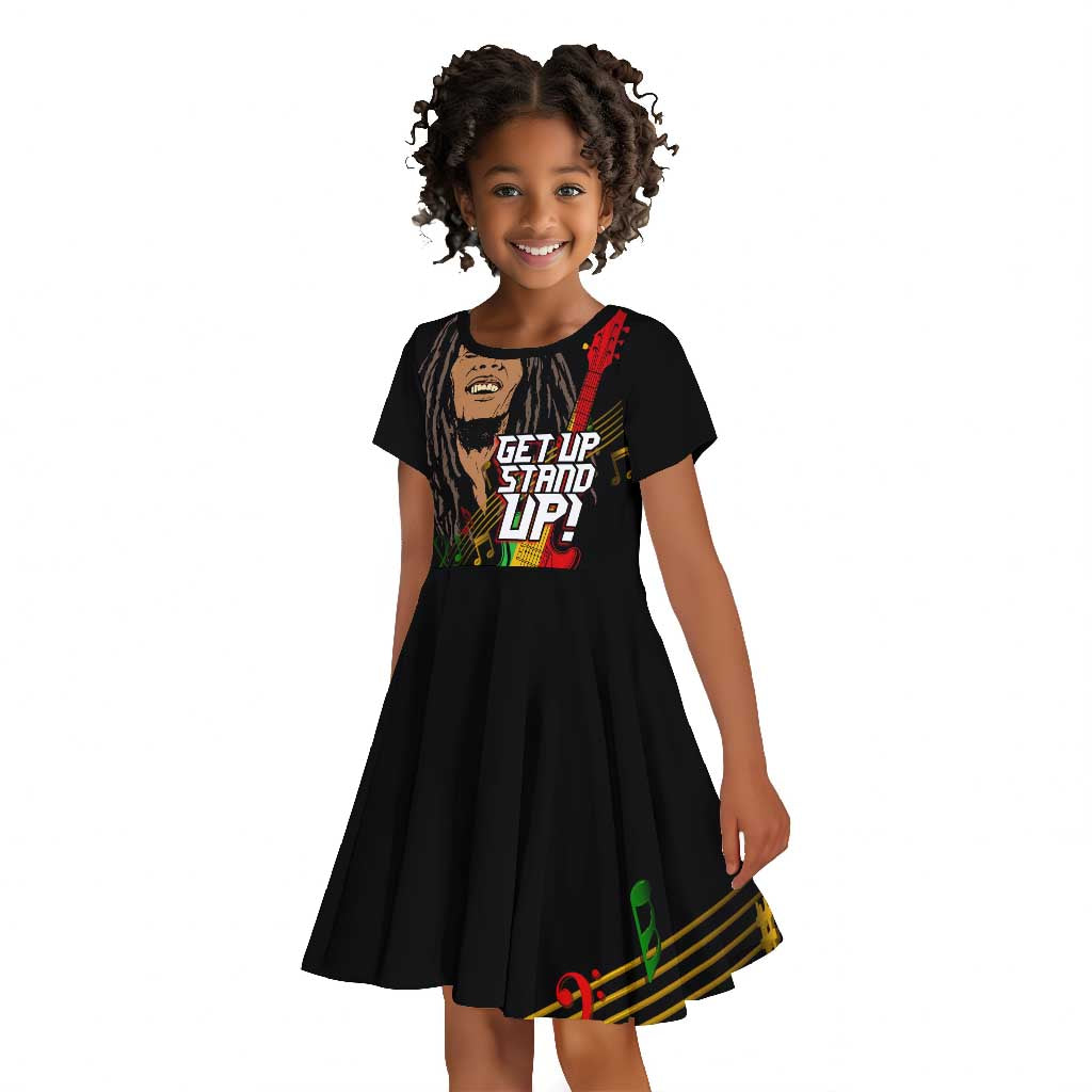 Legend Bob Get Up Stand Up Kid Short Sleeve Dress Black Jamaican Reggae Multicolored