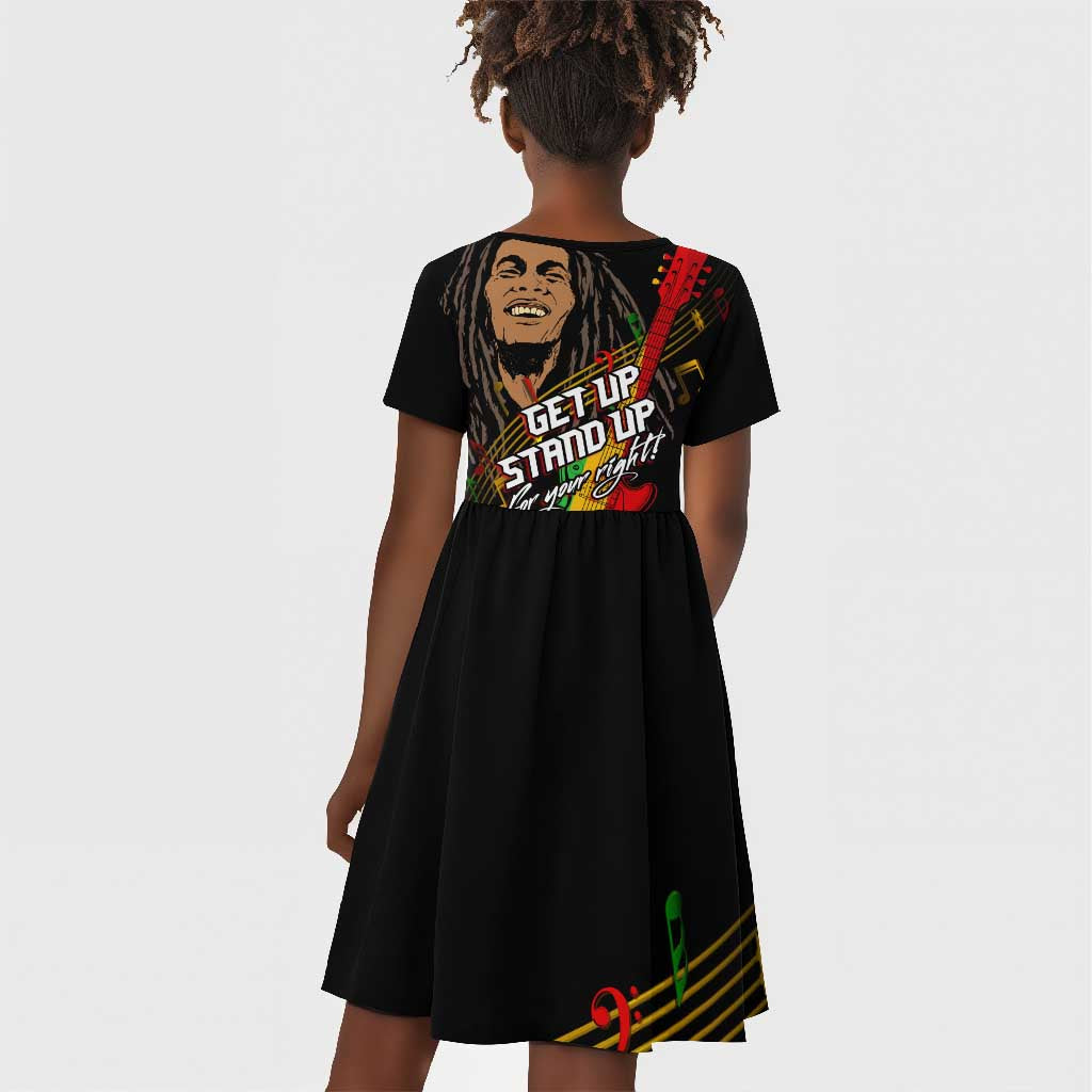 Legend Bob Get Up Stand Up Kid Short Sleeve Dress Black Jamaican Reggae Multicolored