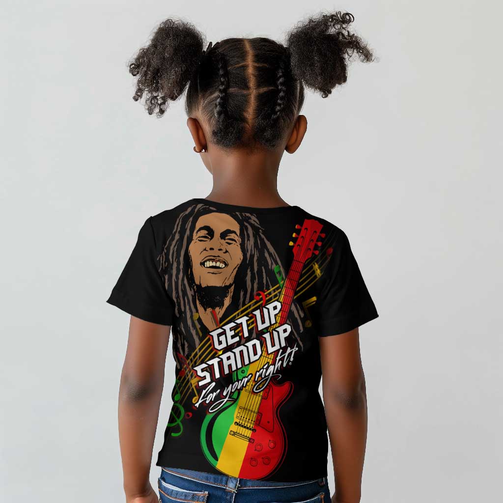 Legend Bob Get Up Stand Up Kid T shirt Black Jamaican Reggae Multicolored