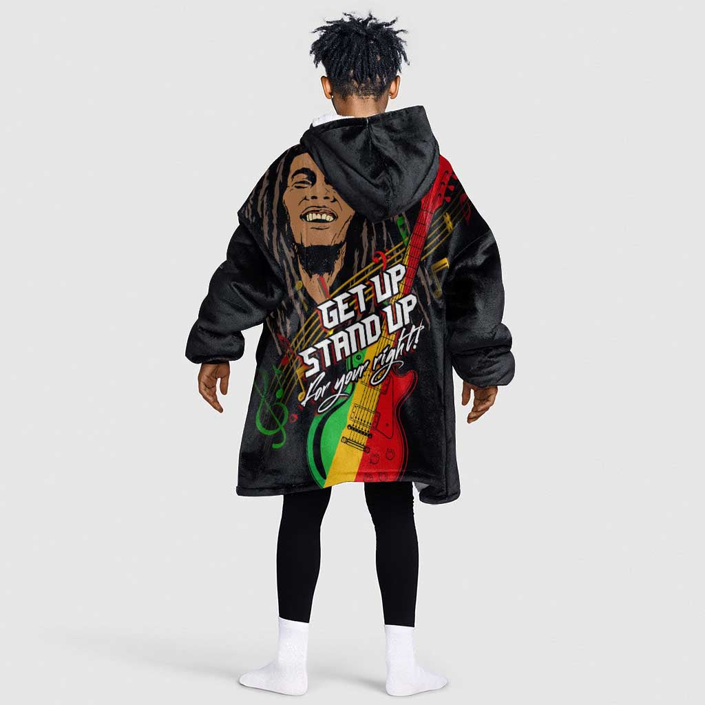 Legend Bob Get Up Stand Up Kid Wearable Blanket Hoodie Black Jamaican Reggae Multicolored