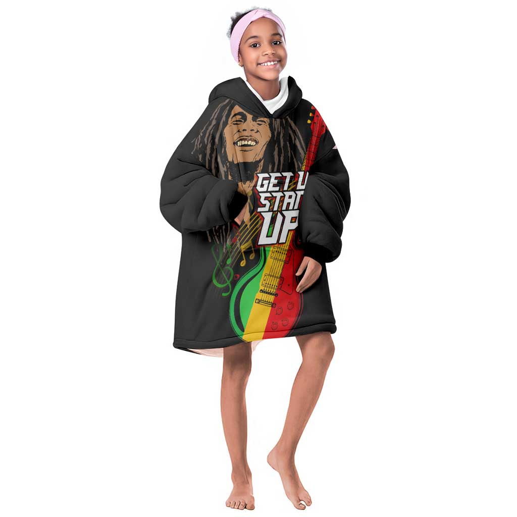 Legend Bob Get Up Stand Up Kid Wearable Blanket Hoodie Black Jamaican Reggae Multicolored