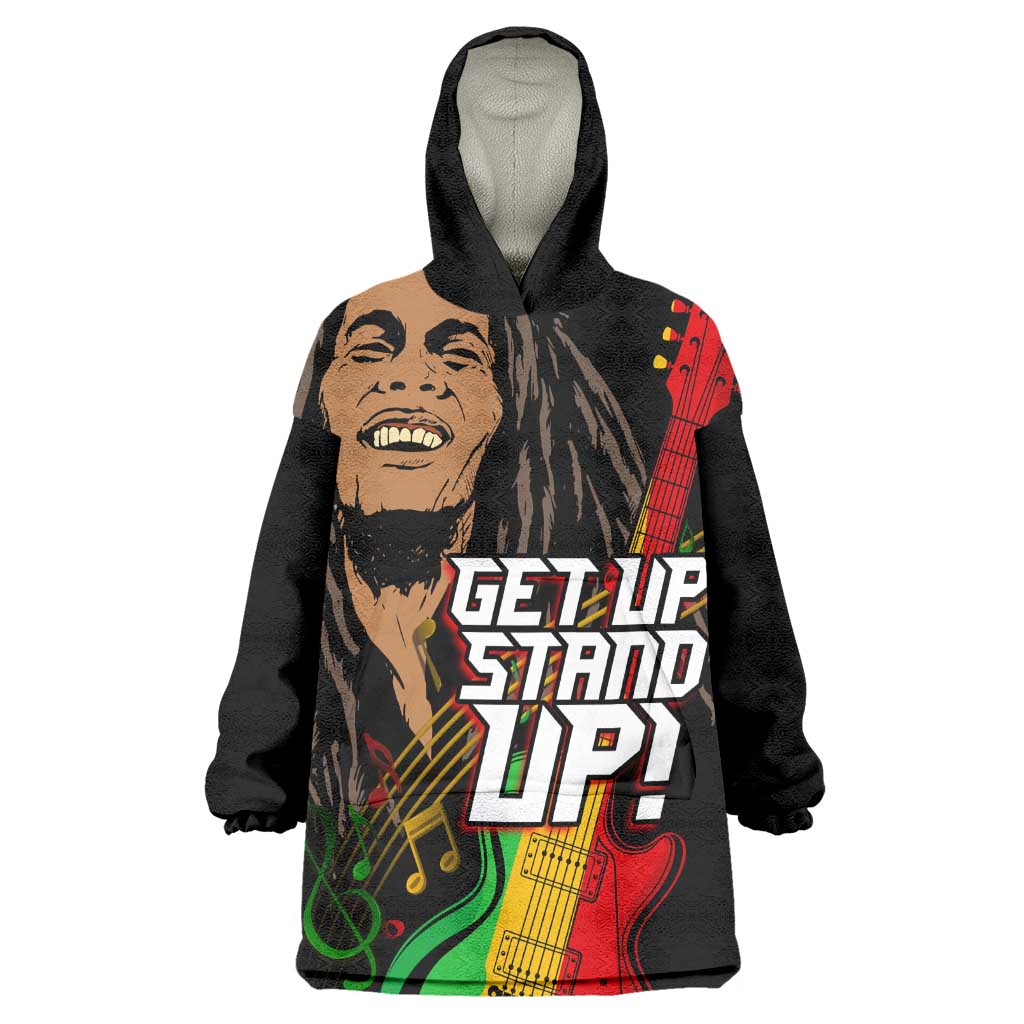 Legend Bob Get Up Stand Up Kid Wearable Blanket Hoodie Black Jamaican Reggae Multicolored