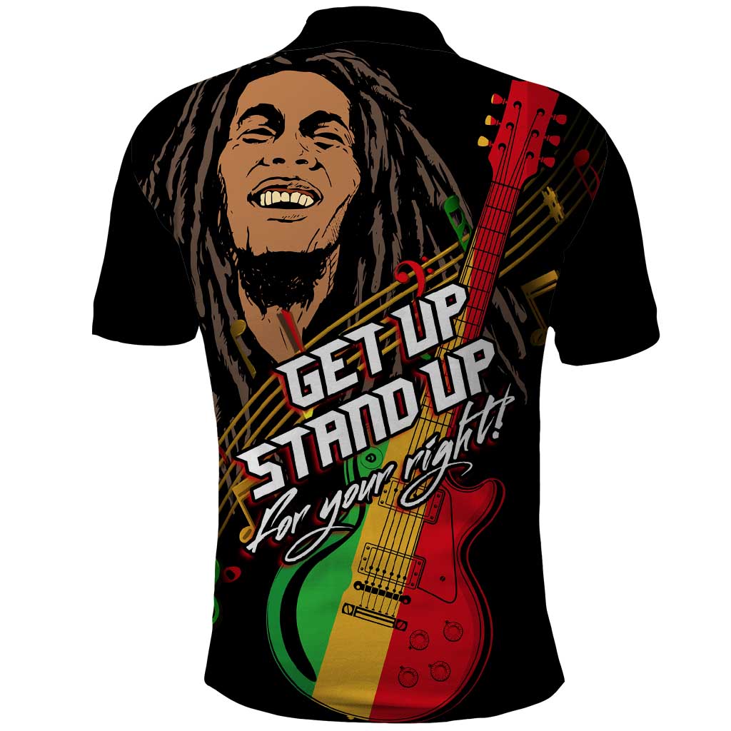Legend Bob Get Up Stand Up Polo Shirt Black Jamaican Reggae Multicolored