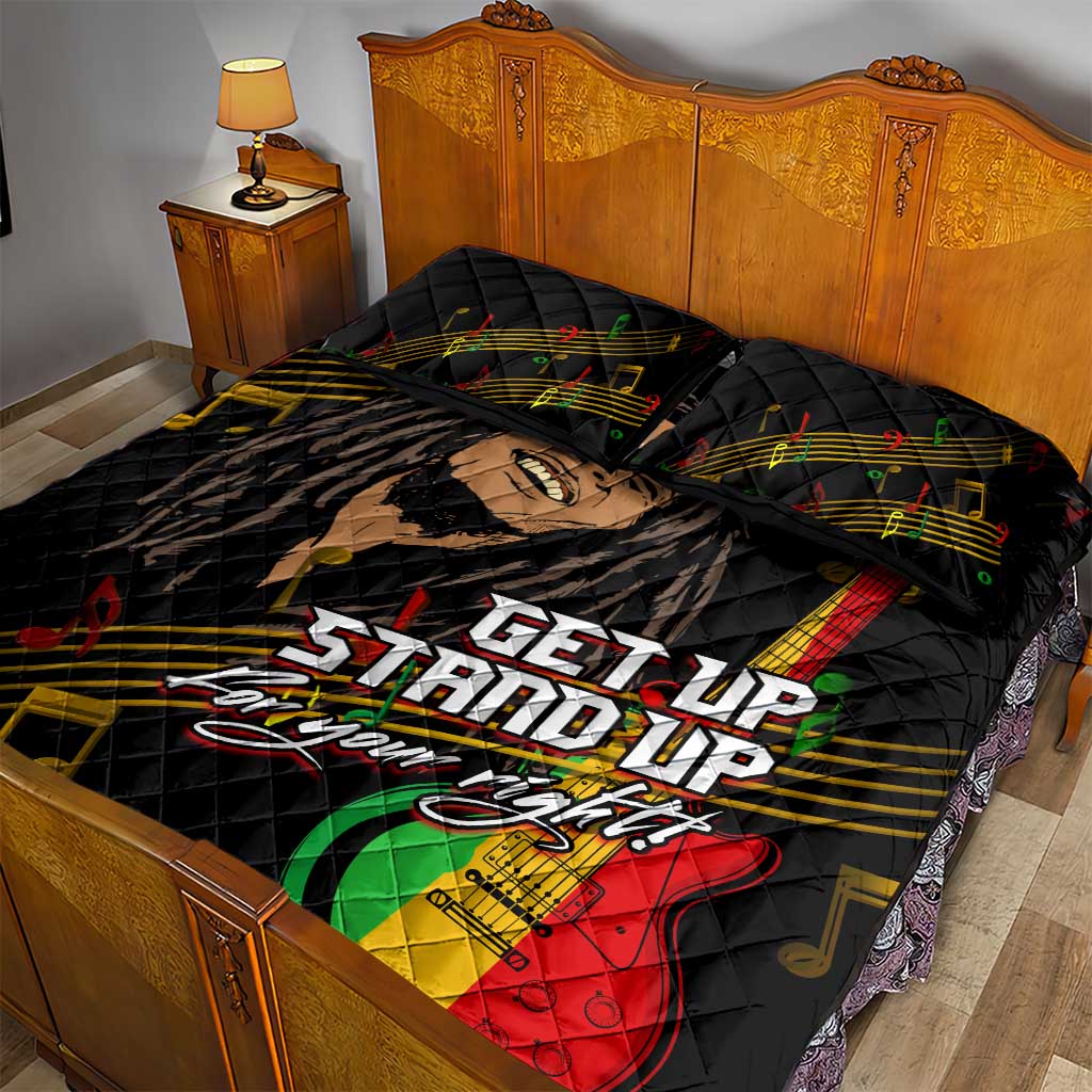 Legend Bob Get Up Stand Up Quilt Bed Set Black Jamaican Reggae Multicolored