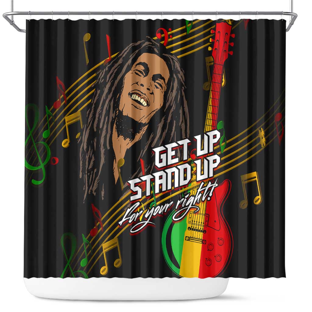 Legend Bob Get Up Stand Up Shower Curtain Black Jamaican Reggae Multicolored