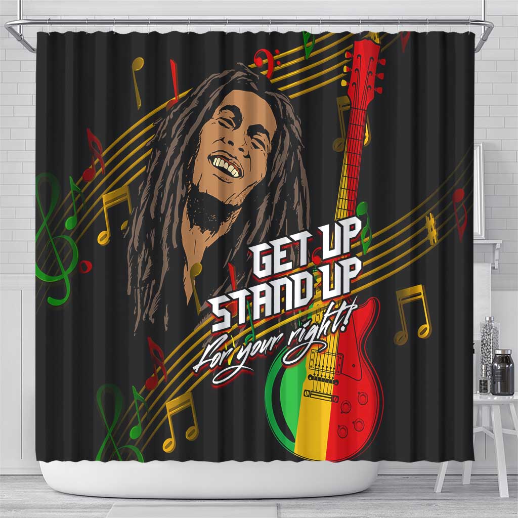 Legend Bob Get Up Stand Up Shower Curtain Black Jamaican Reggae Multicolored
