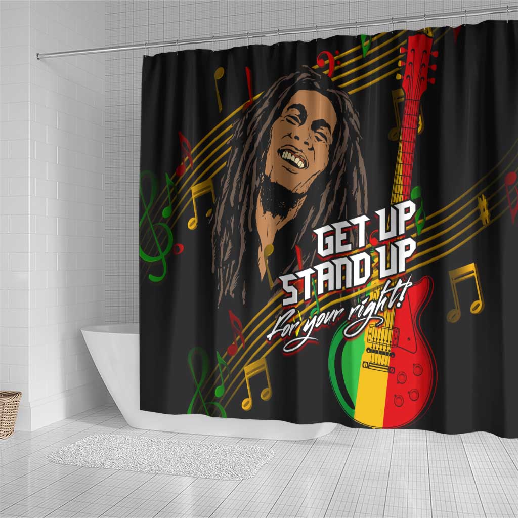 Legend Bob Get Up Stand Up Shower Curtain Black Jamaican Reggae Multicolored
