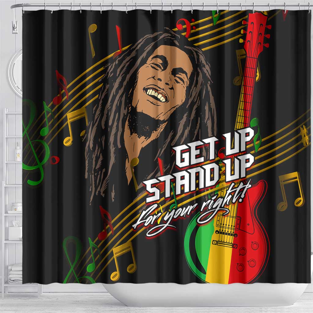 Legend Bob Get Up Stand Up Shower Curtain Black Jamaican Reggae Multicolored