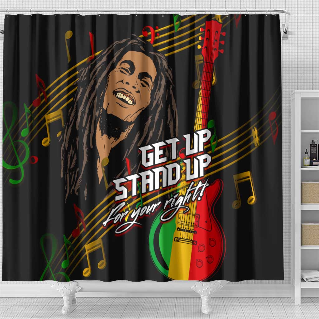 Legend Bob Get Up Stand Up Shower Curtain Black Jamaican Reggae Multicolored