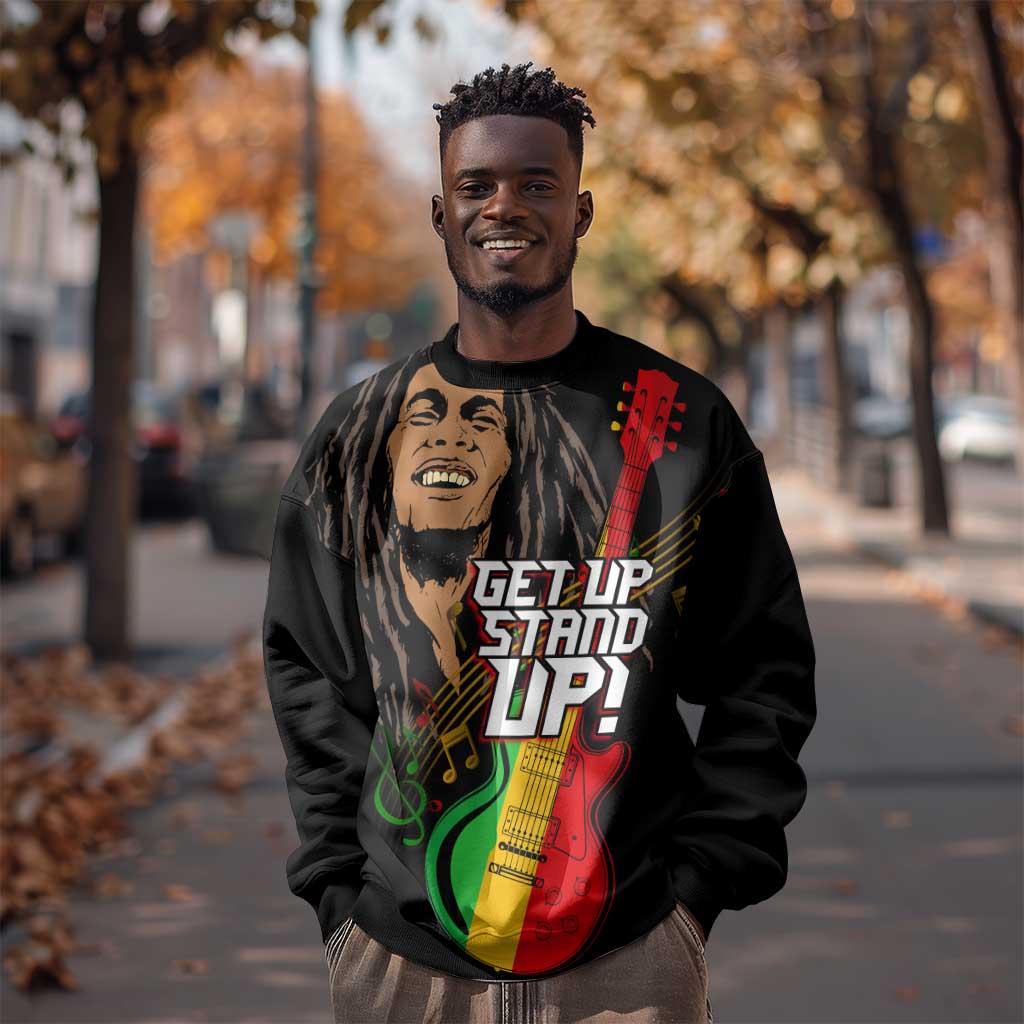 Legend Bob Get Up Stand Up Sweatshirt Black Jamaican Reggae Multicolored