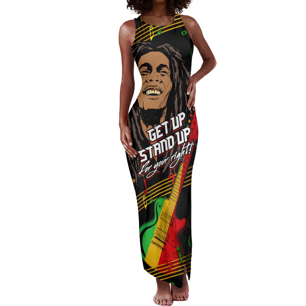Legend Bob Get Up Stand Up Tank Maxi Dress Black Jamaican Reggae Multicolored