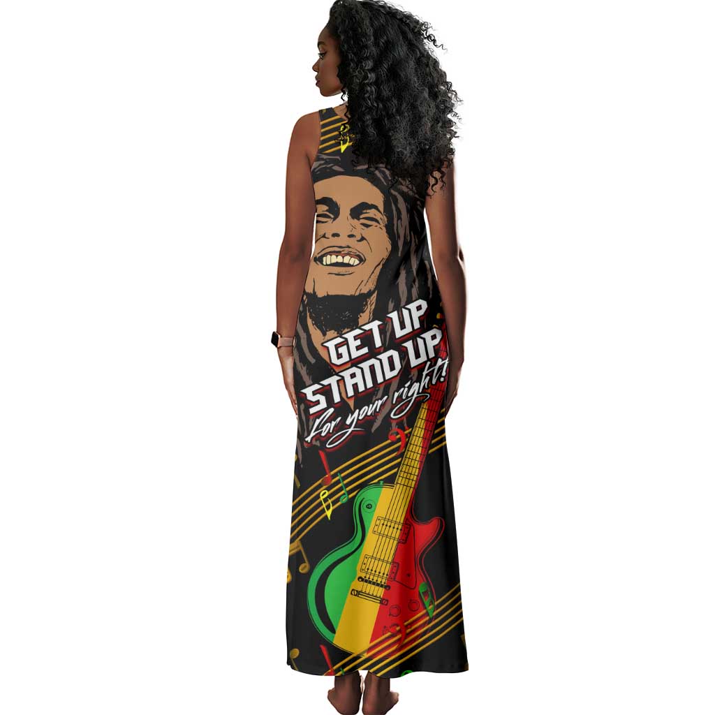 Legend Bob Get Up Stand Up Tank Maxi Dress Black Jamaican Reggae Multicolored