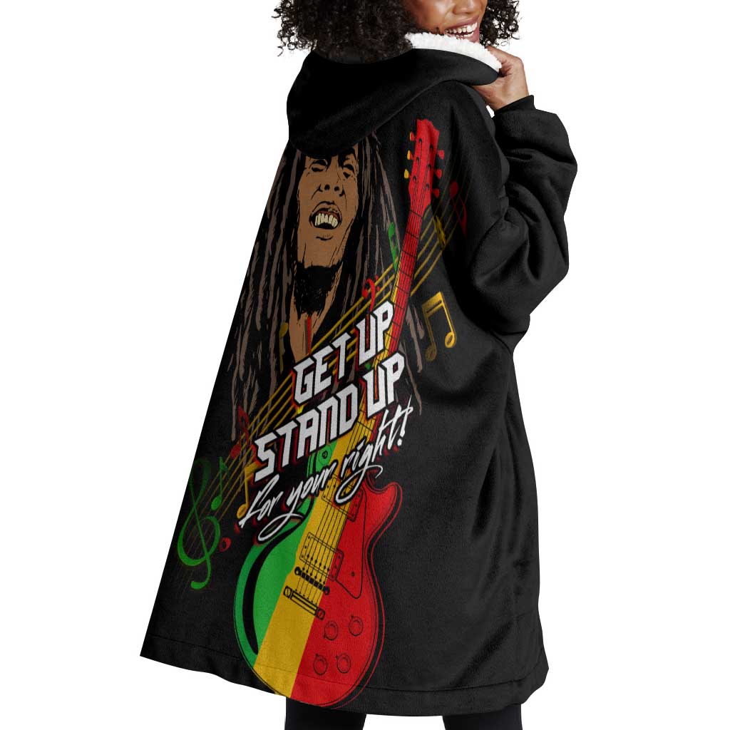 Legend Bob Get Up Stand Up Wearable Blanket Hoodie Black Jamaican Reggae Multicolored