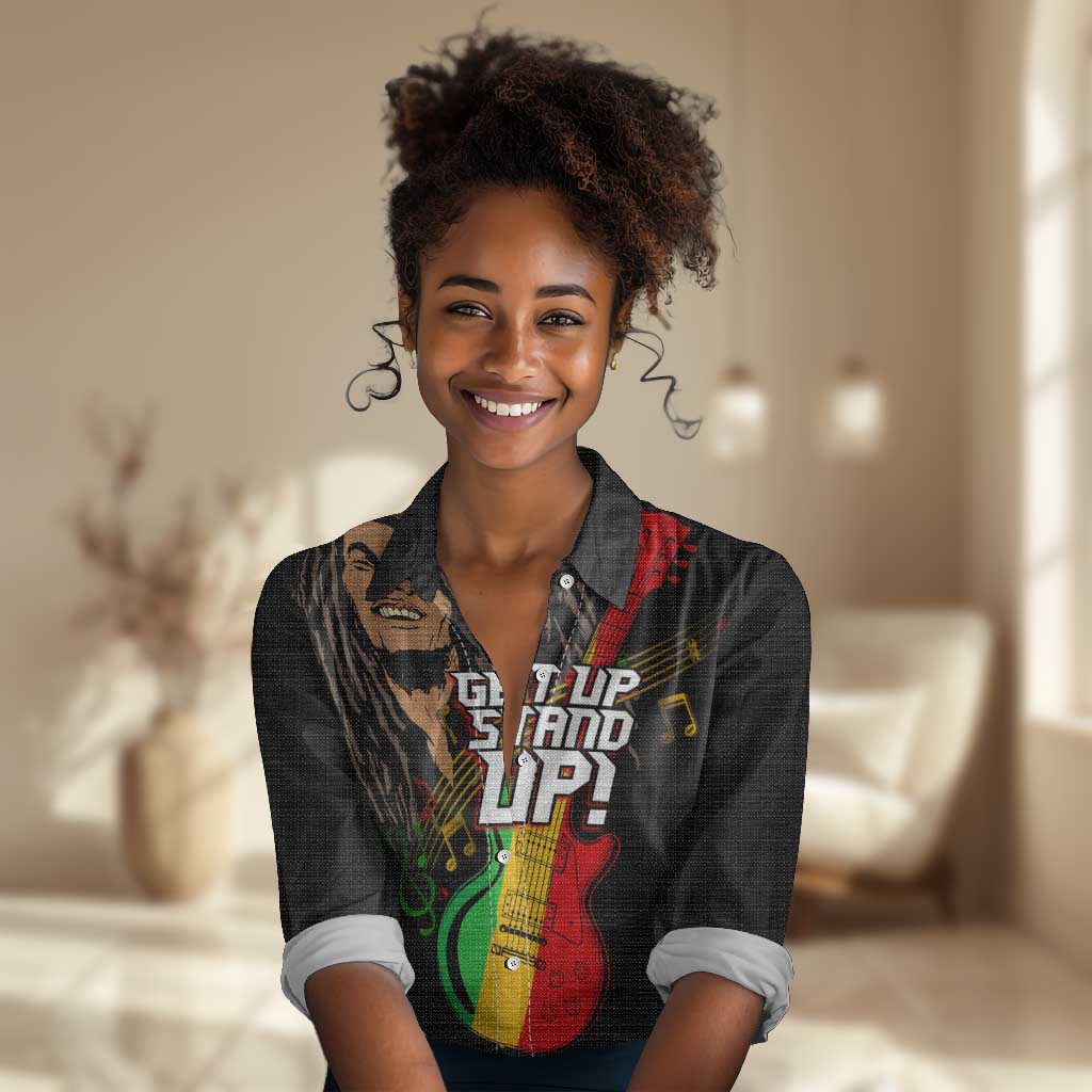 Legend Bob Get Up Stand Up Women Casual Shirt Black Jamaican Reggae Multicolored LT9