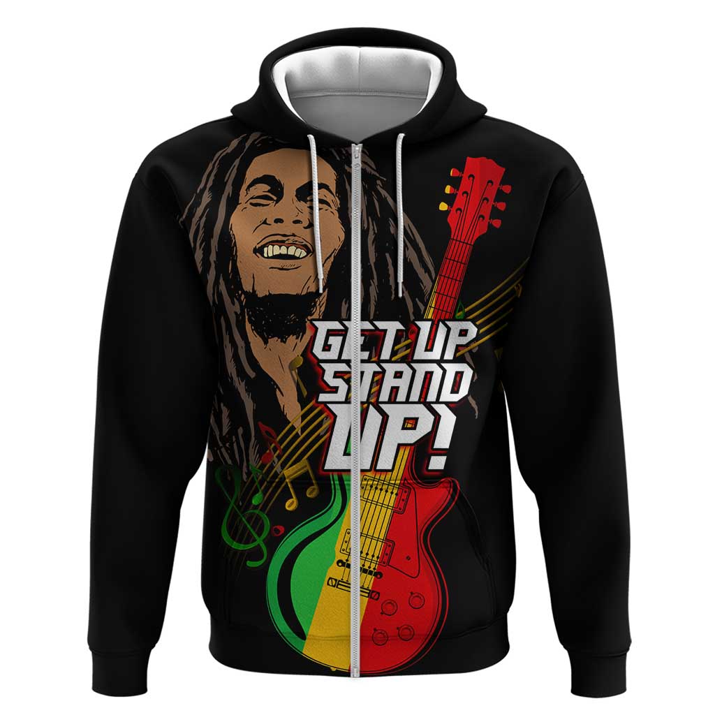 Legend Bob Get Up Stand Up Zip Hoodie Black Jamaican Reggae Multicolored