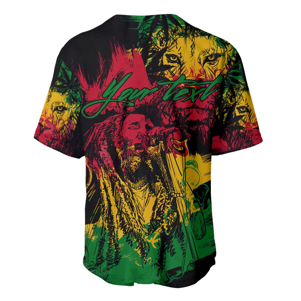 Rastafarian Lion Legend Bob Baseball Jersey Black Jamaican Reggae Festival Sketch Portrait