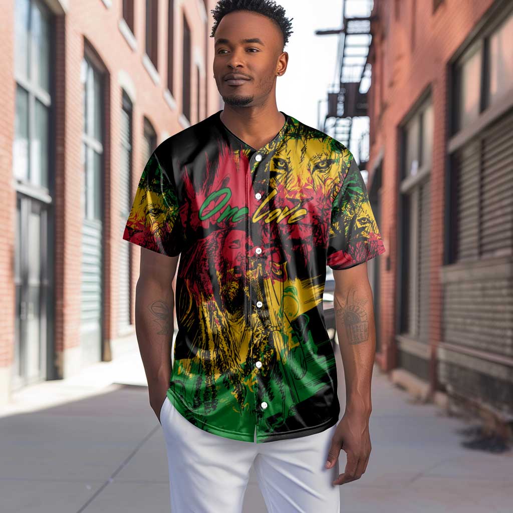 Rastafarian Lion Legend Bob Baseball Jersey Black Jamaican Reggae Festival Sketch Portrait