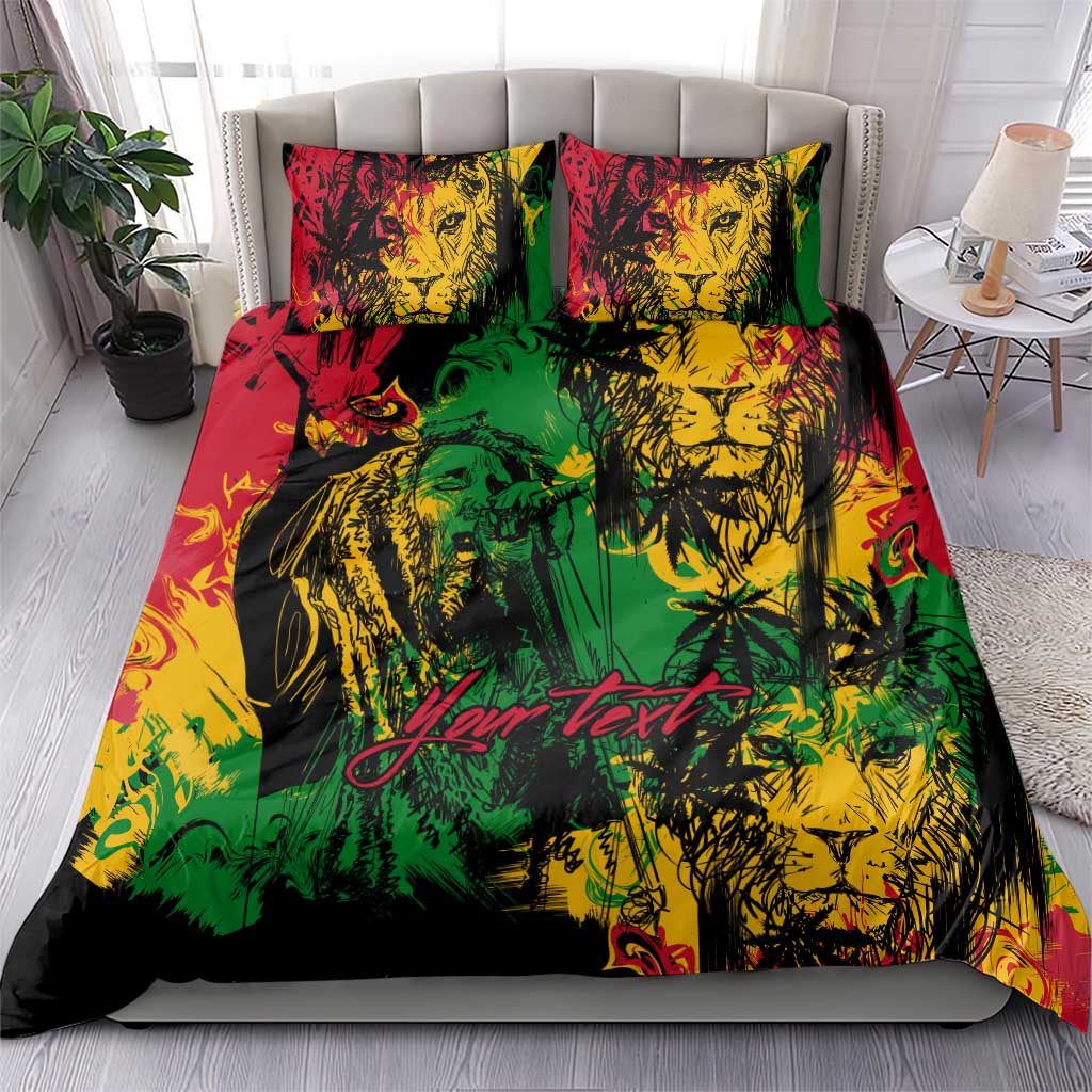 Rastafarian Lion Legend Bob Bedding Set Black Jamaican Reggae Festival Sketch Portrait