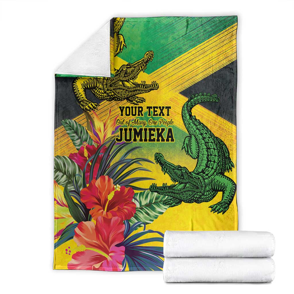 Personalized Black Jamaicans Crocodile Blanket Tropical Flowers Grunge Flag - African Pride