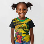 Personalized Black Jamaicans Crocodile Kid T shirt Tropical Flowers Grunge Flag - African Pride