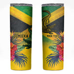 Personalized Black Jamaicans Crocodile Skinny Tumbler Tropical Flowers Grunge Flag - African Pride