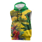 Personalized Black Jamaicans Crocodile Sleeveless Zip Hoodie Tropical Flowers Grunge Flag - African Pride