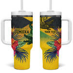 Personalized Black Jamaicans Crocodile Tumbler With Handle Tropical Flowers Grunge Flag - African Pride