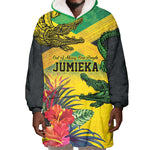 Personalized Black Jamaicans Crocodile Wearable Blanket Hoodie Tropical Flowers Grunge Flag - African Pride