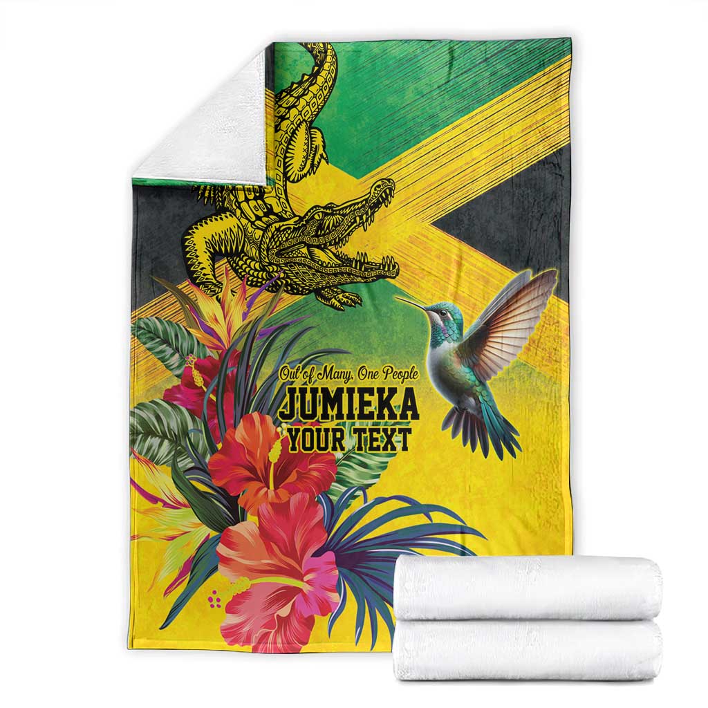 Personalized Black Jamaicans Crocodile Hummingbird Blanket Tropical Flowers Grunge Flag - African Pride