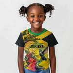 Personalized Black Jamaicans Crocodile Hummingbird Kid T shirt Tropical Flowers Grunge Flag - African Pride