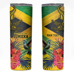Personalized Black Jamaicans Crocodile Hummingbird Skinny Tumbler Tropical Flowers Grunge Flag - African Pride