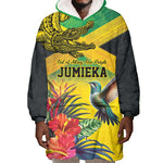 Personalized Black Jamaicans Crocodile Hummingbird Wearable Blanket Hoodie Tropical Flowers Grunge Flag - African Pride
