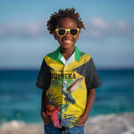 Personalized Black Jamaicans Hummingbird Kid Hawaiian Shirt Tropical Flowers Grunge Flag - African Pride