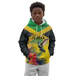 Personalized Black Jamaicans Hummingbird Kid Hoodie Tropical Flowers Grunge Flag - African Pride