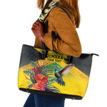 Personalized Black Jamaicans Hummingbird Leather Tote Bag Tropical Flowers Grunge Flag - African Pride