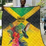 Personalized Black Jamaicans Hummingbird Quilt Tropical Flowers Grunge Flag - African Pride