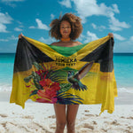 Personalized Black Jamaicans Hummingbird Sarong Tropical Flowers Grunge Flag - African Pride