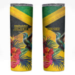 Personalized Black Jamaicans Hummingbird Skinny Tumbler Tropical Flowers Grunge Flag - African Pride