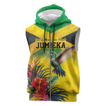 Personalized Black Jamaicans Hummingbird Sleeveless Zip Hoodie Tropical Flowers Grunge Flag - African Pride