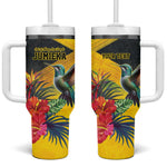 Personalized Black Jamaicans Hummingbird Tumbler With Handle Tropical Flowers Grunge Flag - African Pride
