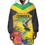 Personalized Black Jamaicans Hummingbird Wearable Blanket Hoodie Tropical Flowers Grunge Flag - African Pride