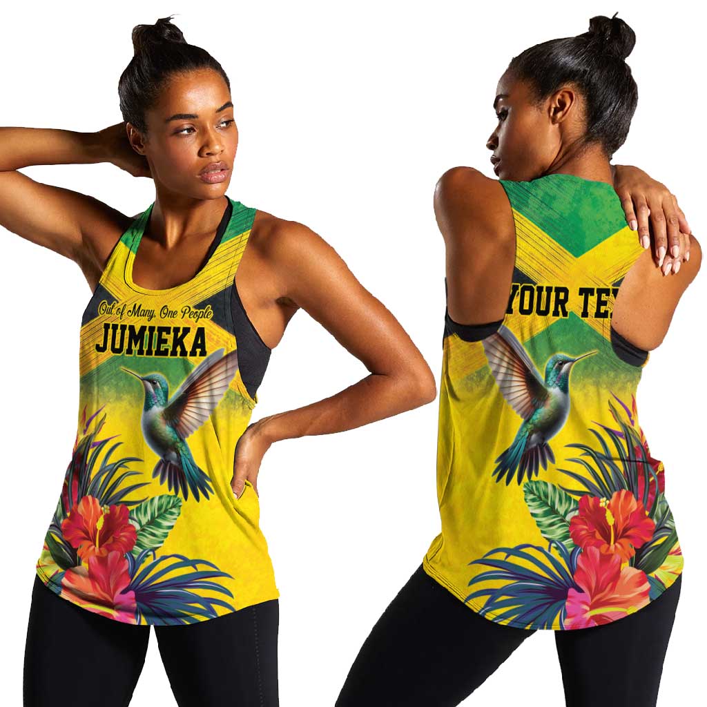 Personalized Black Jamaicans Hummingbird Women Racerback Tank Tropical Flowers Grunge Flag - African Pride