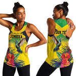 Personalized Black Jamaicans Hummingbird Women Racerback Tank Tropical Flowers Grunge Flag - African Pride