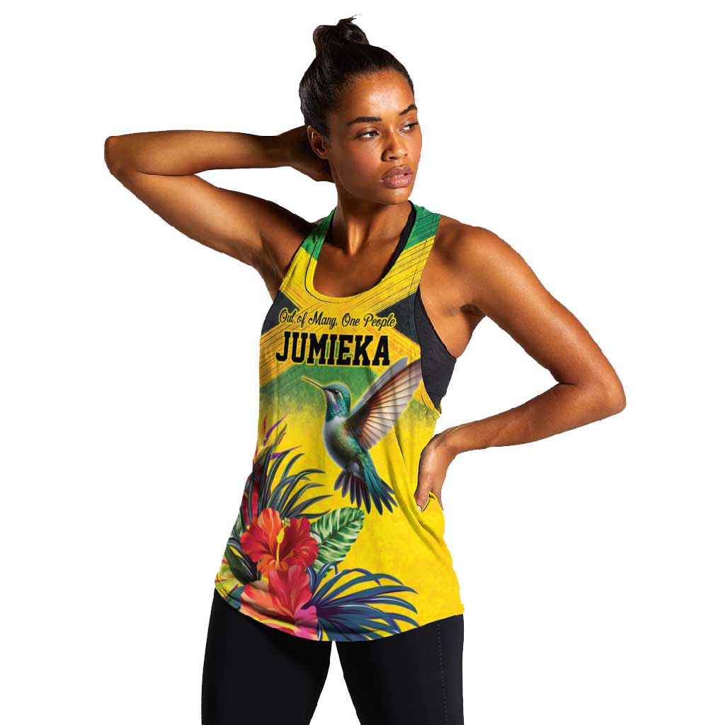 Personalized Black Jamaicans Hummingbird Women Racerback Tank Tropical Flowers Grunge Flag - African Pride