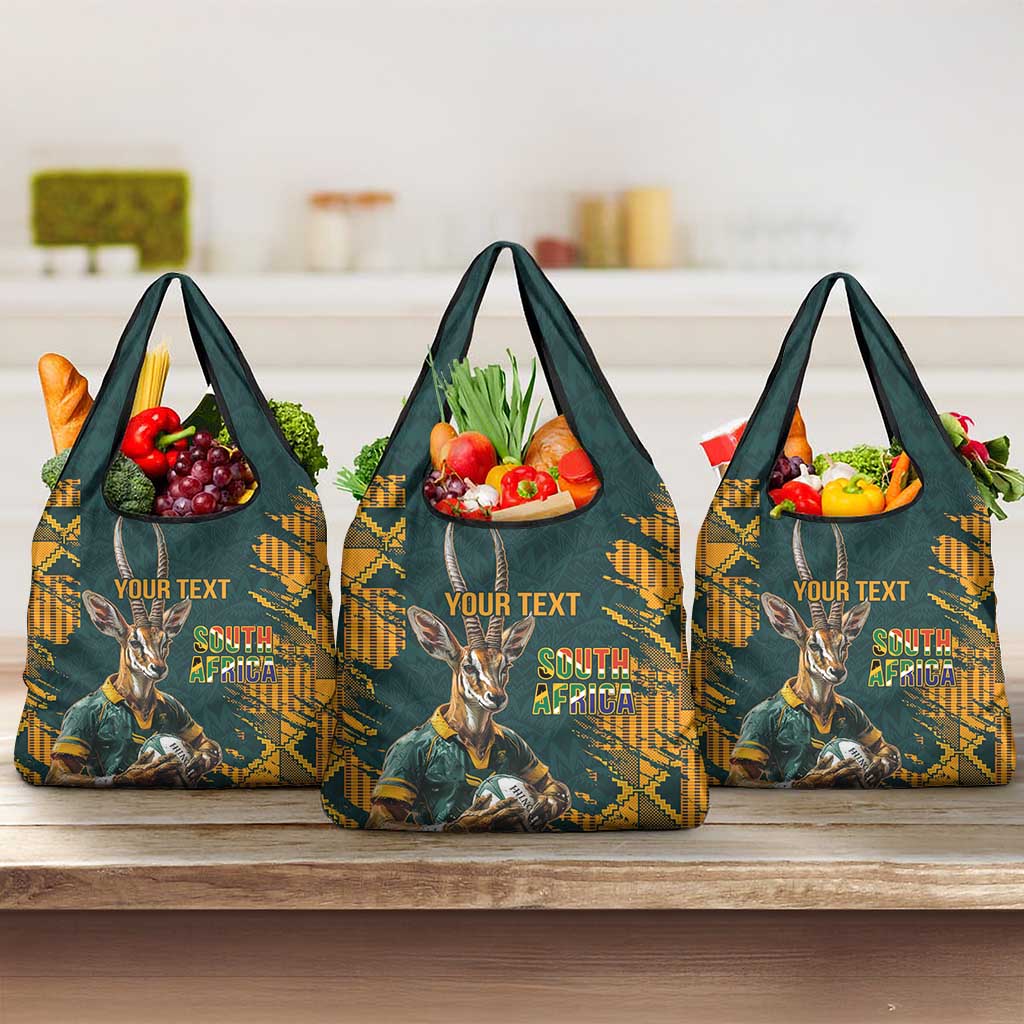 South Africa Rugby Custom Grocery Bag Afro Springboks Mascot Sporty Version