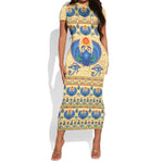 Ancient Egypt Scarab Beetle Short Sleeve Bodycon Dress LT9