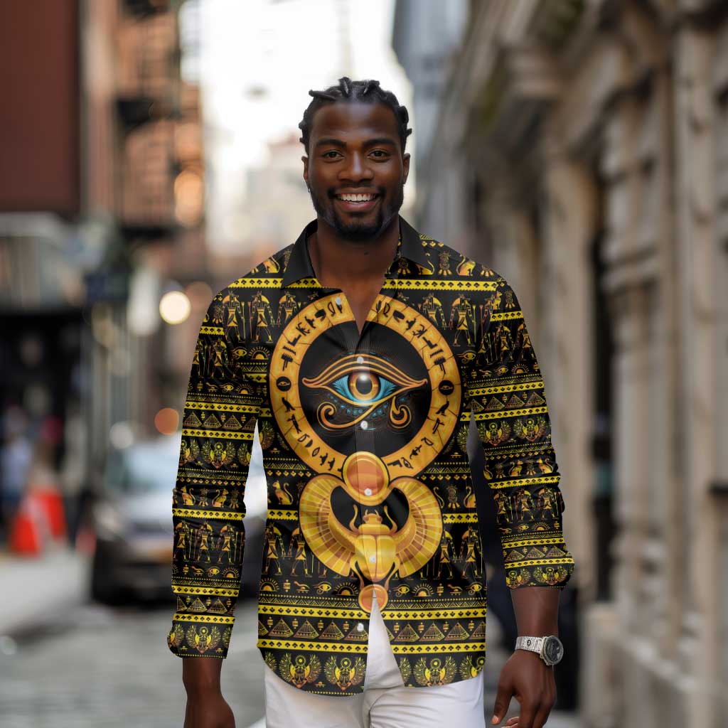 Egyptian God of The Sun Eye of Ra Long Sleeve Button Shirt