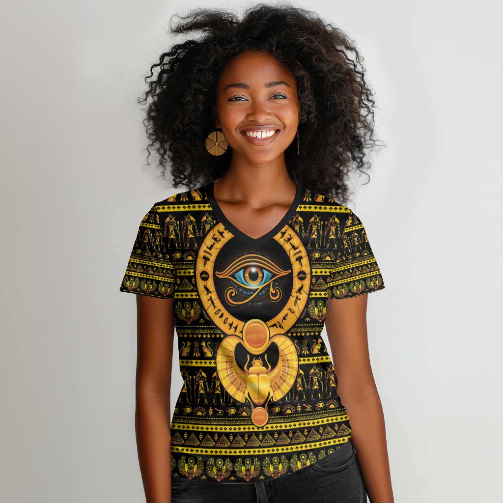 Egyptian God of The Sun Eye of Ra Women V-Neck T-Shirt