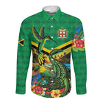 African-American Jamica Personalized Long Sleeve Button Shirt Hummingbird and Crocodiles Tropical