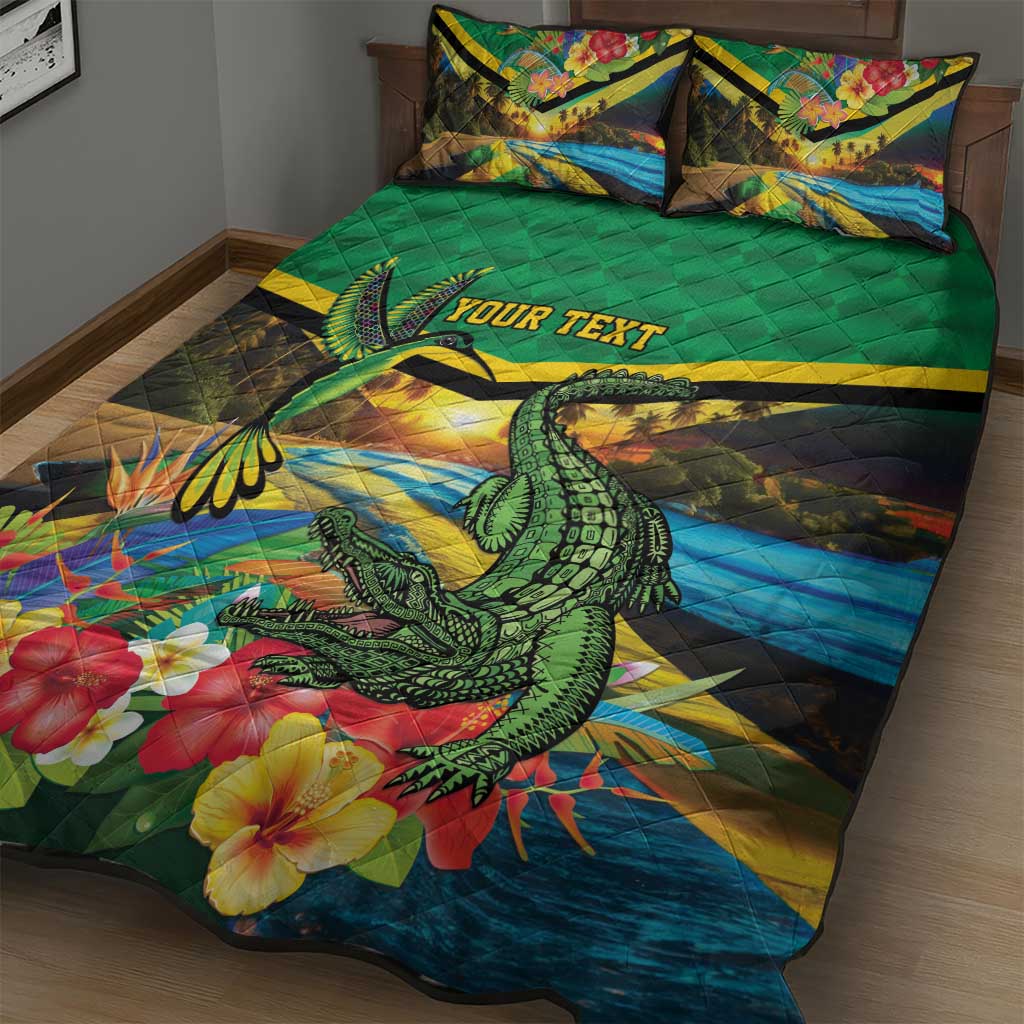 African-American Jamica Personalized Quilt Bed Set Hummingbird and Crocodiles Tropical
